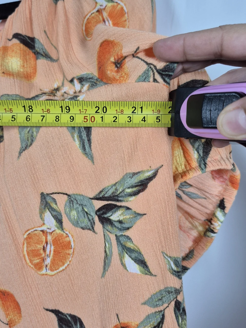 LOFT Orange Citrus Print Puff Sleeve Blouse Peach Rayon Size S